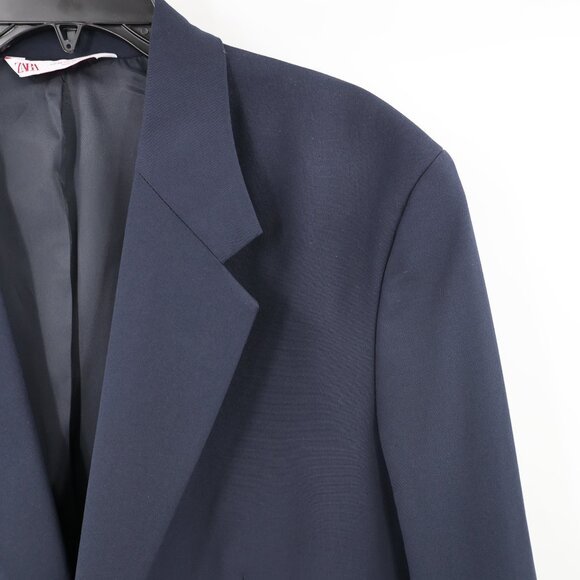 NWT Zara sport coat mens 40 Solid navy Blue Blazer Jacket Two Button notch lapel - Picture 2 of 13
